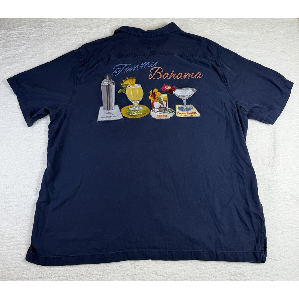 Tommy Bahama Shirt Mens 3XL Navy Embroidered Cocktails Mai Tai Marlin Bar